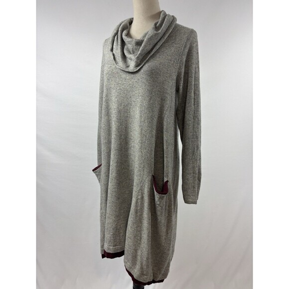 Sparrow Knit Dress Grey Size Medium Pockets Cowl Neck Lagenlook Wool Cotton - Picture 12 of 12